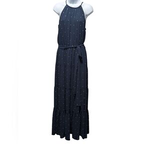 Michael Kors Navy Maxi Dress with Gold Accents
